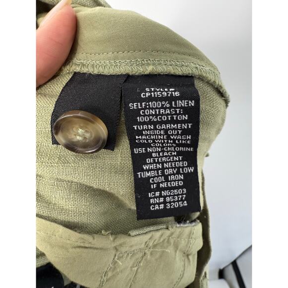 Sanctuary Anthropologie Hopper Straight Leg Cargo Pants Green 100% Linen Sz 26 - Picture 12 of 12